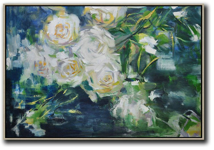 Large Abstract Art,Horizontal Abstract Flower Painting Living Room Wall Art,Hand Paint Abstract Painting #H9F9